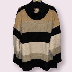 a new day Women's Striped Cowl Neck Sweater - Black, Tan, Cream